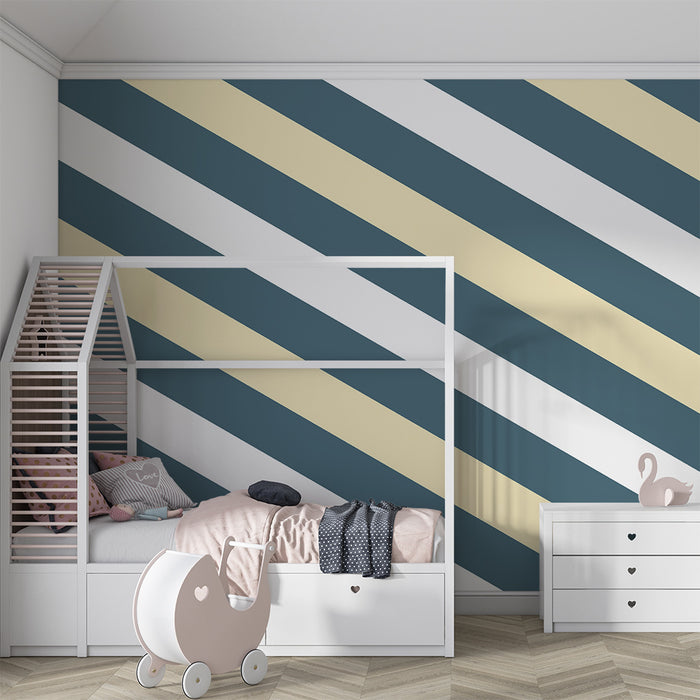 Papier peint chambre bébé | Rayures modernes en bleu et beige