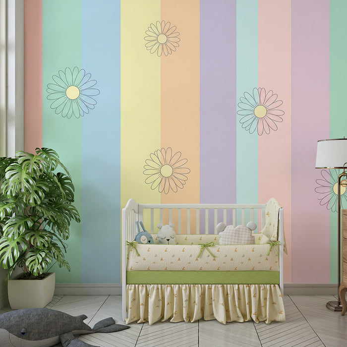 Babyrumspapper | Pastellrandiga mönster med blommor