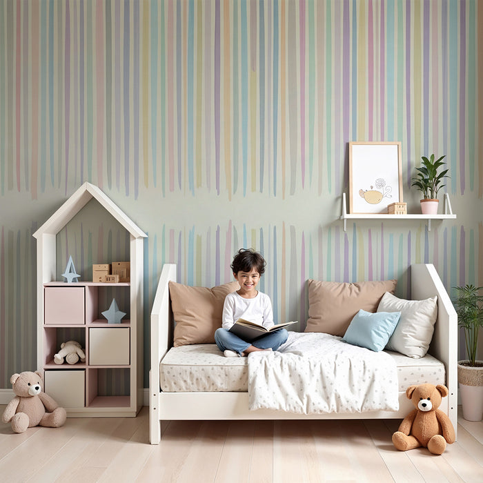 Børneværelse tapet | Bløde pastelfarvede striber