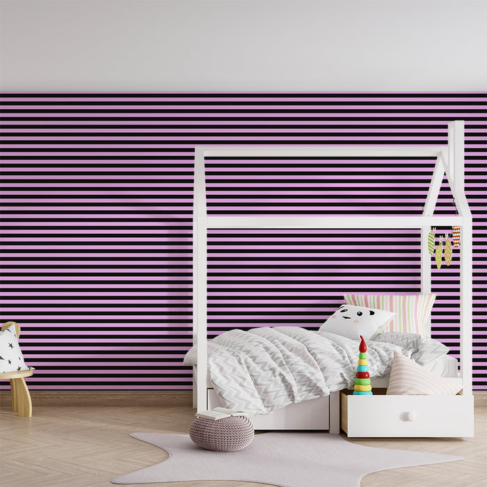 Tapet barnerom | Moderne rosa og svarte striper