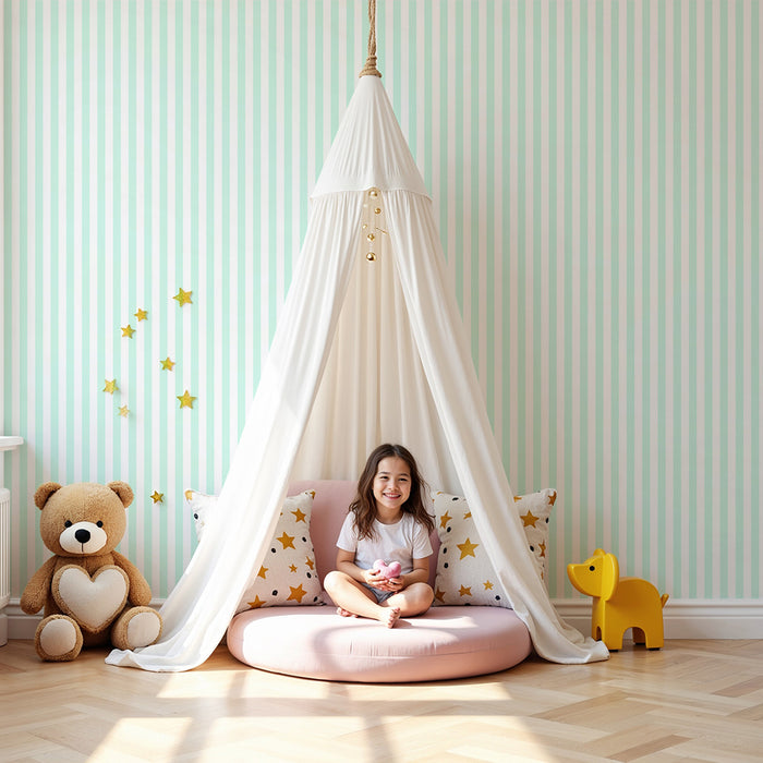 Barntapet | Vertikala vågiga randiga i mintgrönt