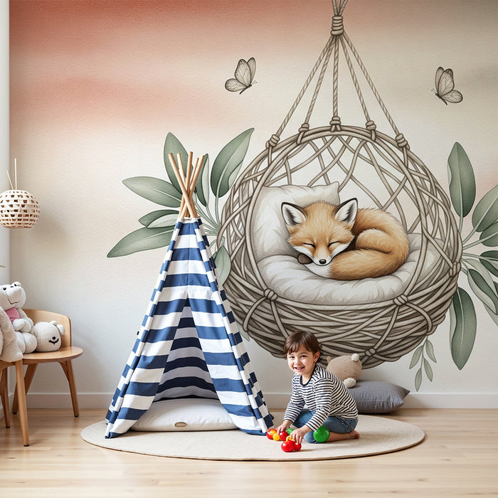 Papier peint chambre bébé | Renard endormi dans son cocon
