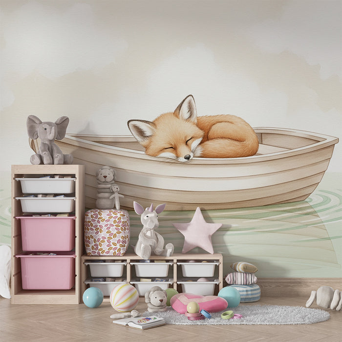 Papier peint chambre bébé | Renard endormi dans un bateau