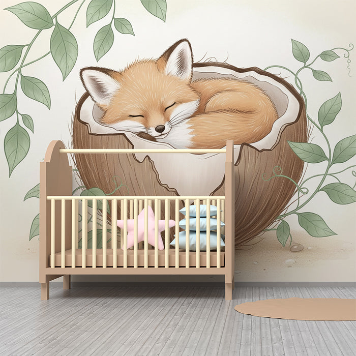 Børneværelse tapet | Sovende ræv i en nød