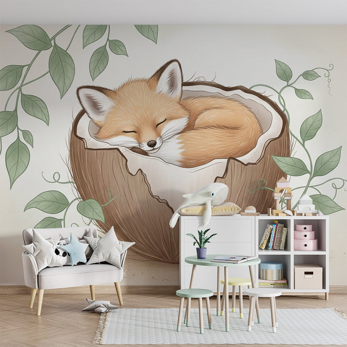 Børneværelse tapet | Sovende ræv i en nød