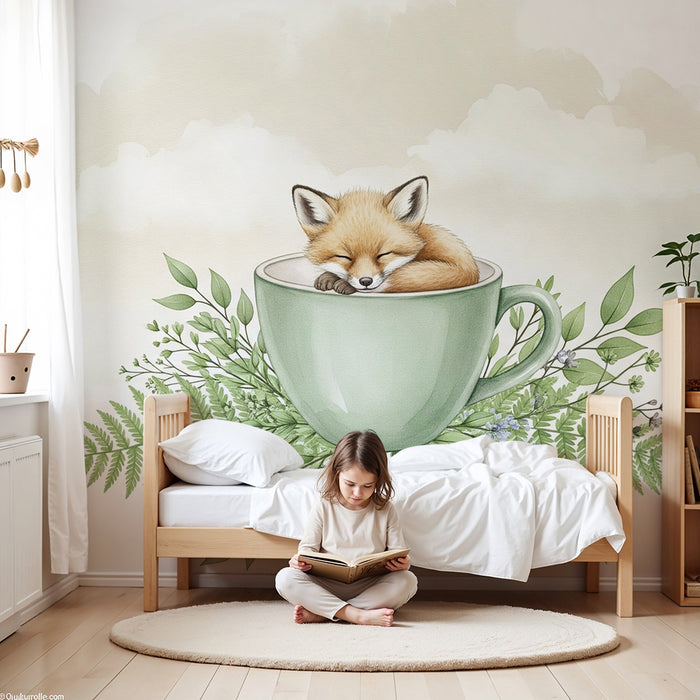 Børneværelse tapet | Sove ræv i en kop