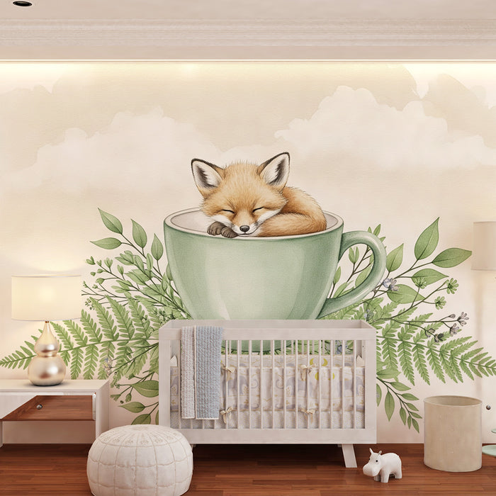 Børneværelse tapet | Sove ræv i en kop