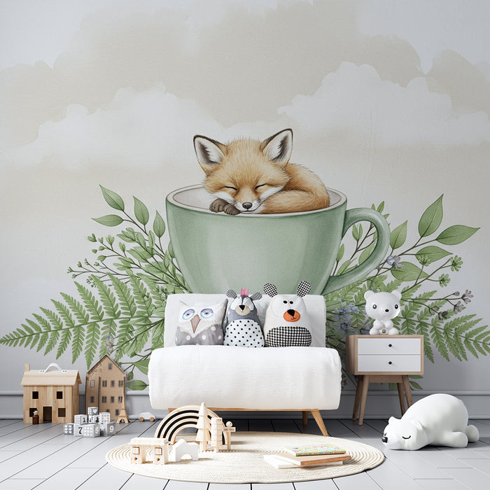 Børneværelse tapet | Sove ræv i en kop