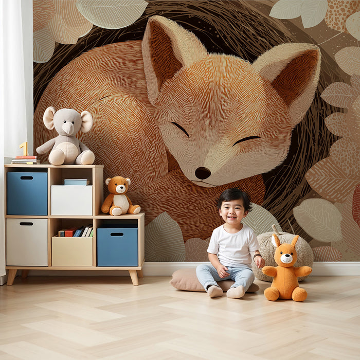 Barntapet | Sovande räv omgiven av ömtåliga löv