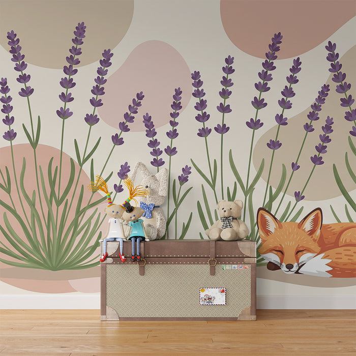 Lastenhuoneen tapetti | Nukkuva kettu laventelien keskellä