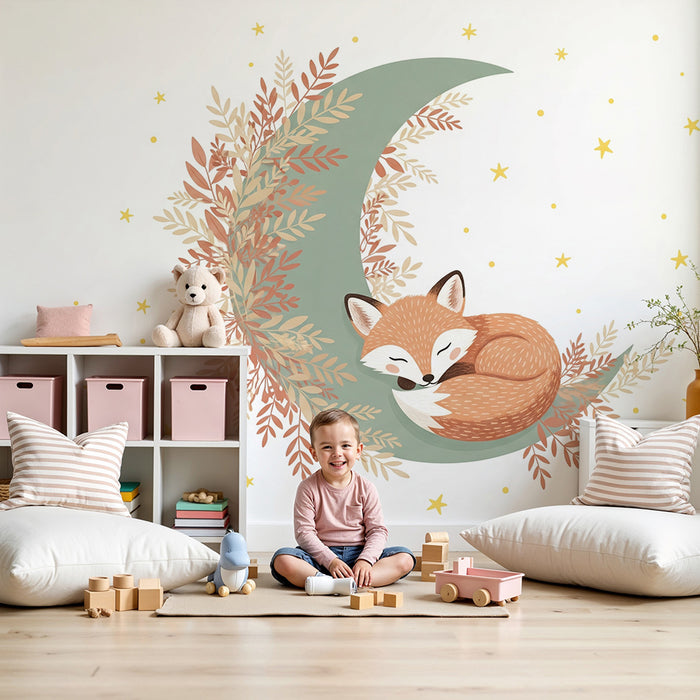 Børneværelse tapet | Sovende ræv under månen