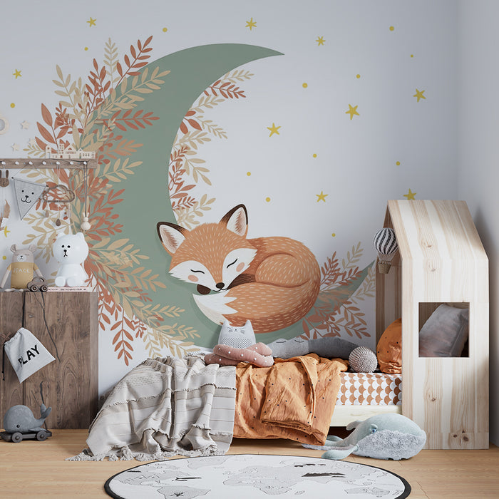 Børneværelse tapet | Sovende ræv under månen