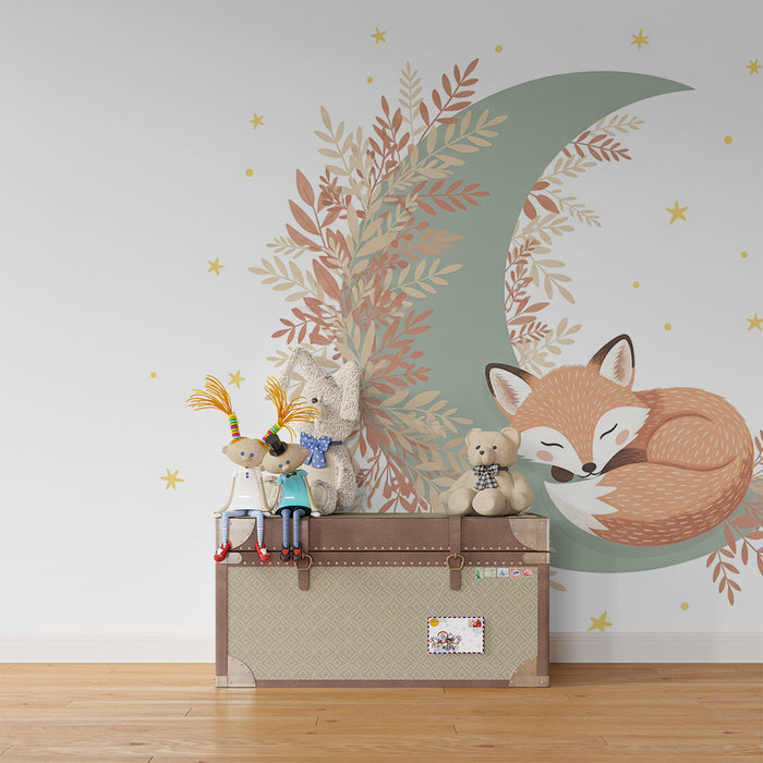 Børneværelse tapet | Sovende ræv under månen