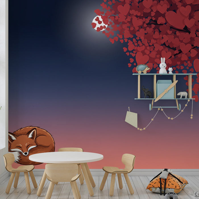 Tapet barnerom | Sovende rev under et tre med hjerter