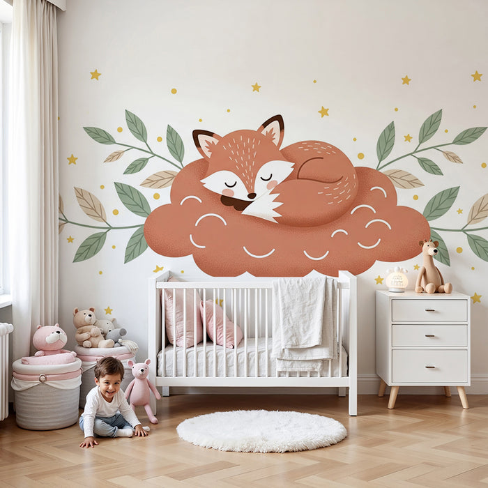 Børneværelse tapet | Sovende ræv på en sky