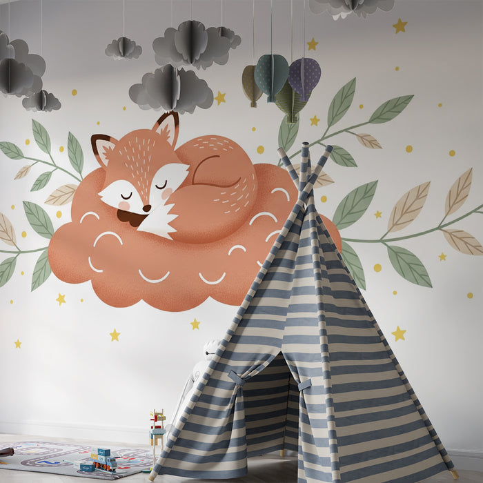 Børneværelse tapet | Sovende ræv på en sky