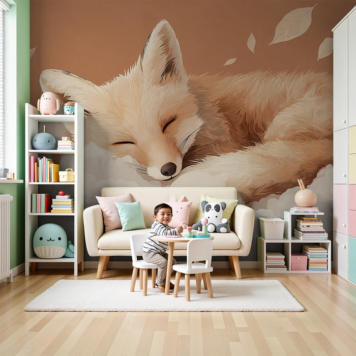 Papel de parede quarto bebê | Спяща лисица на облак от нежност