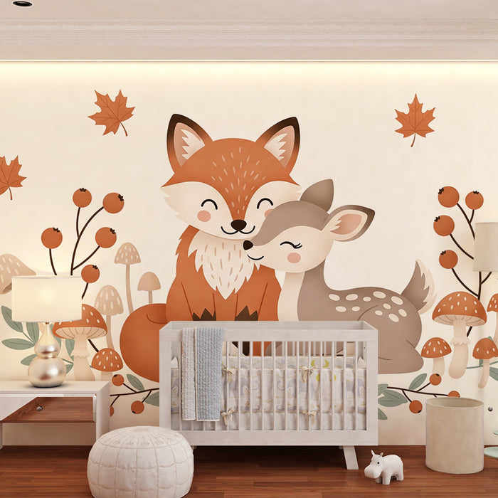 Barntapet | Räv och bock i en höstdekoration
