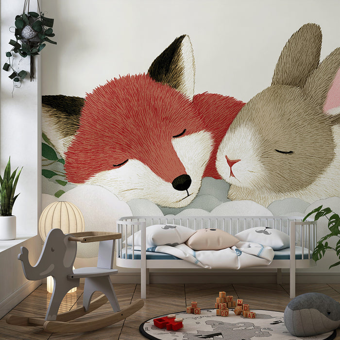 Papel de parede quarto bebê | Lisica i zec spavaju u oblacima