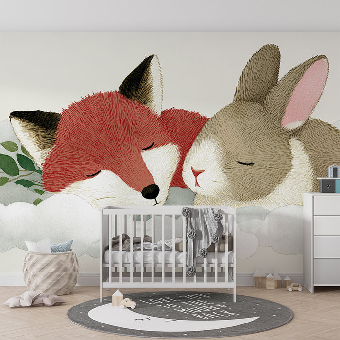 Papel de parede quarto bebê | Lisica i zec spavaju u oblacima
