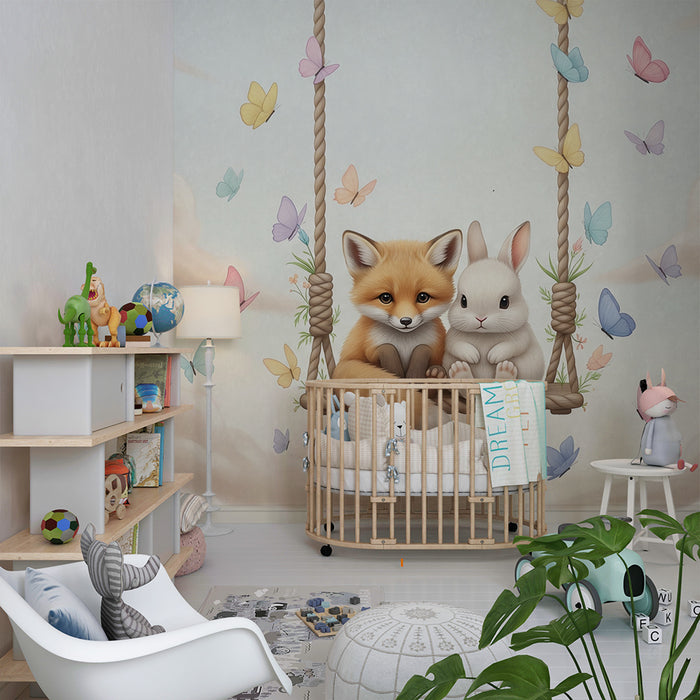 Tapet barnerom | Rev og kanin på en huske