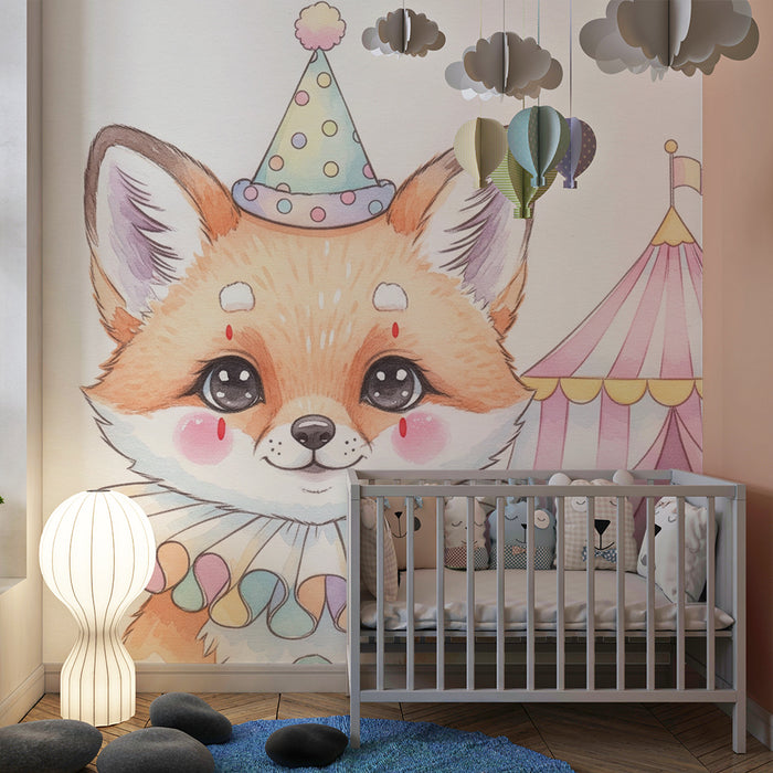 Papier peint chambre bébé | Renard festif et chapiteau coloré