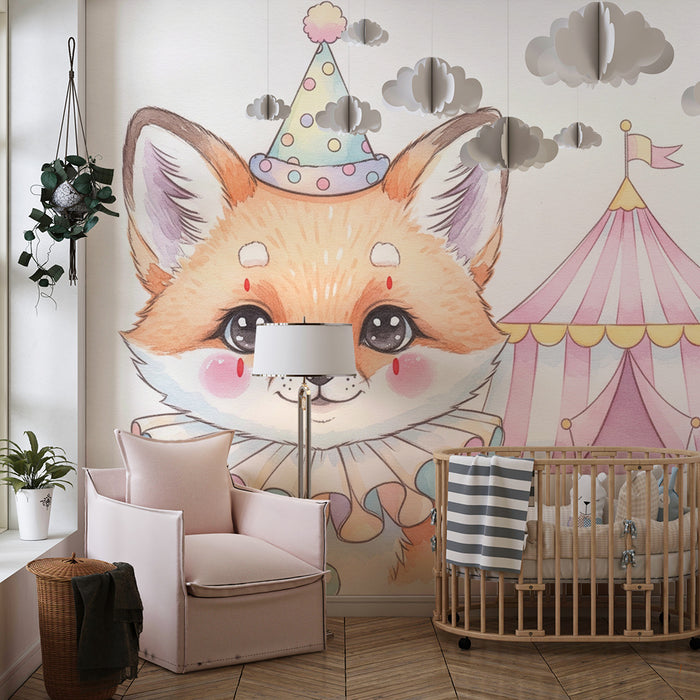 Papier peint chambre bébé | Renard festif et chapiteau coloré