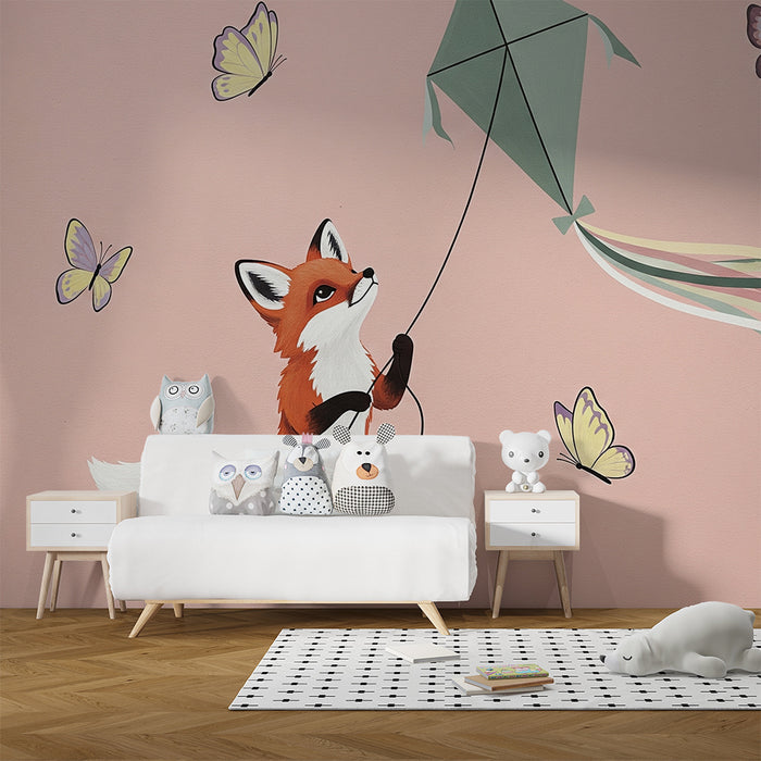 Lastenhuoneen tapetti | Iloinen kettu ja leijaileva peura perhosten maailmassa