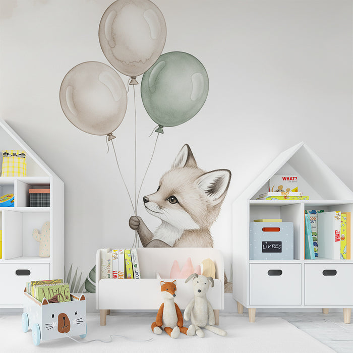 Papier peint chambre bébé | Renard mignon avec ballons