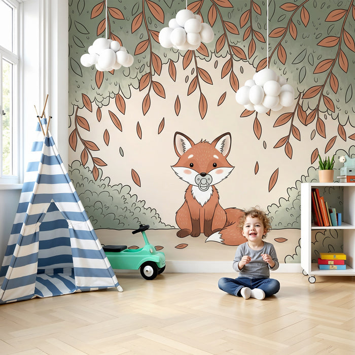 Papier peint chambre bébé | Renard mignon dans la forêt