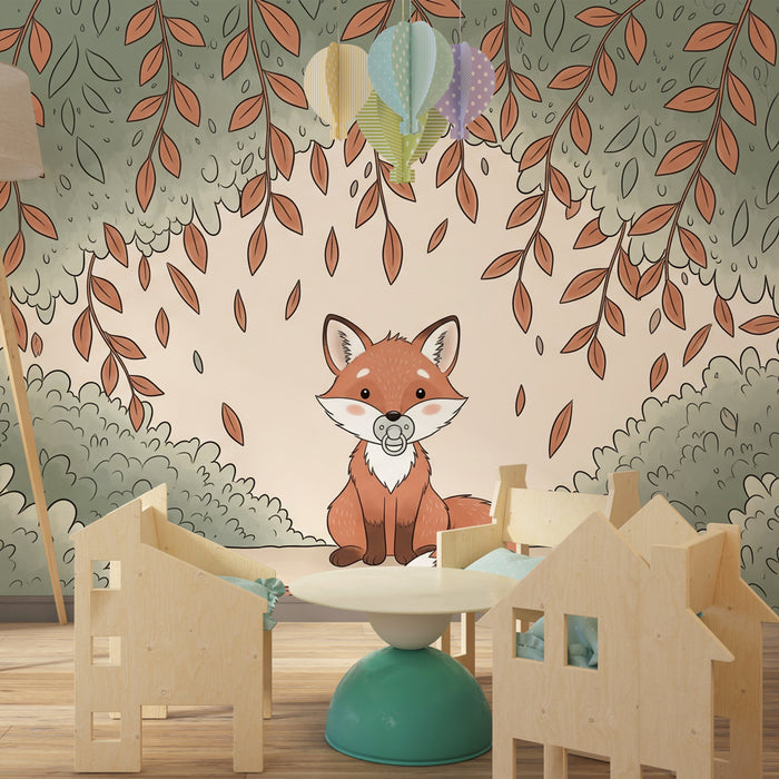 Papier peint chambre bébé | Renard mignon dans la forêt