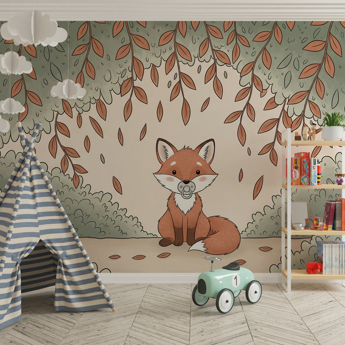 Papier peint chambre bébé | Renard mignon dans la forêt