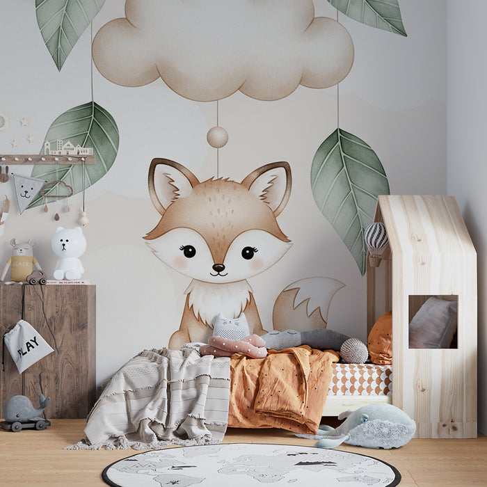 Papier peint chambre bébé | Renard mignon et nuages doux
