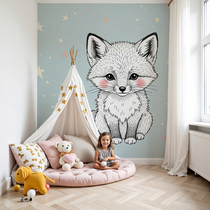Papier peint chambre bébé | Renard mignon sous les étoiles