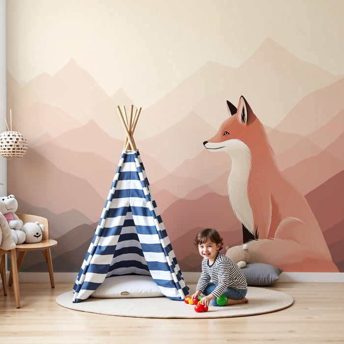 Lastenhuoneen tapetti | Kettu pastellivuorilla