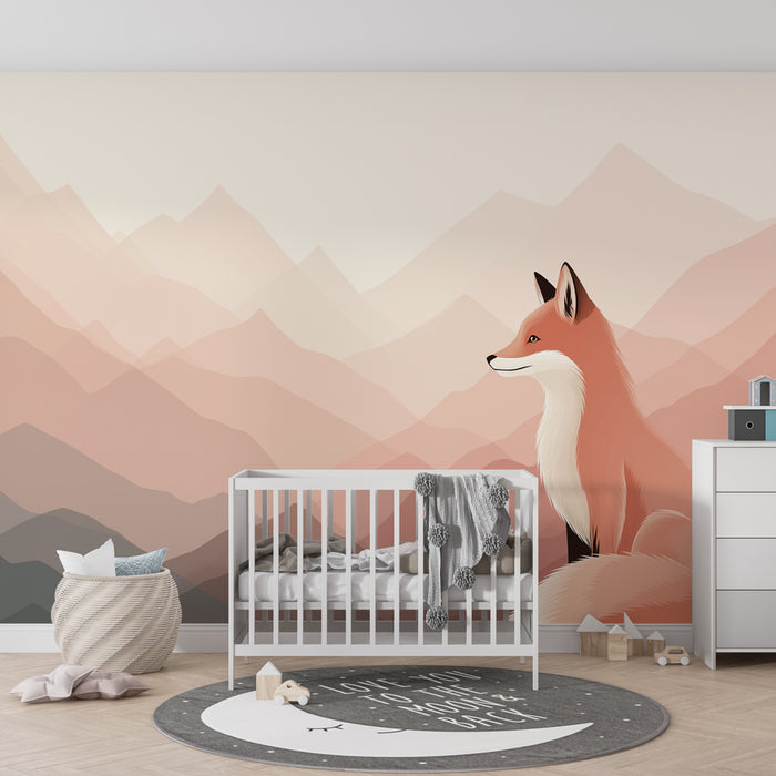 Lastenhuoneen tapetti | Kettu pastellivuorilla