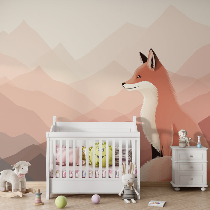 Lastenhuoneen tapetti | Kettu pastellivuorilla