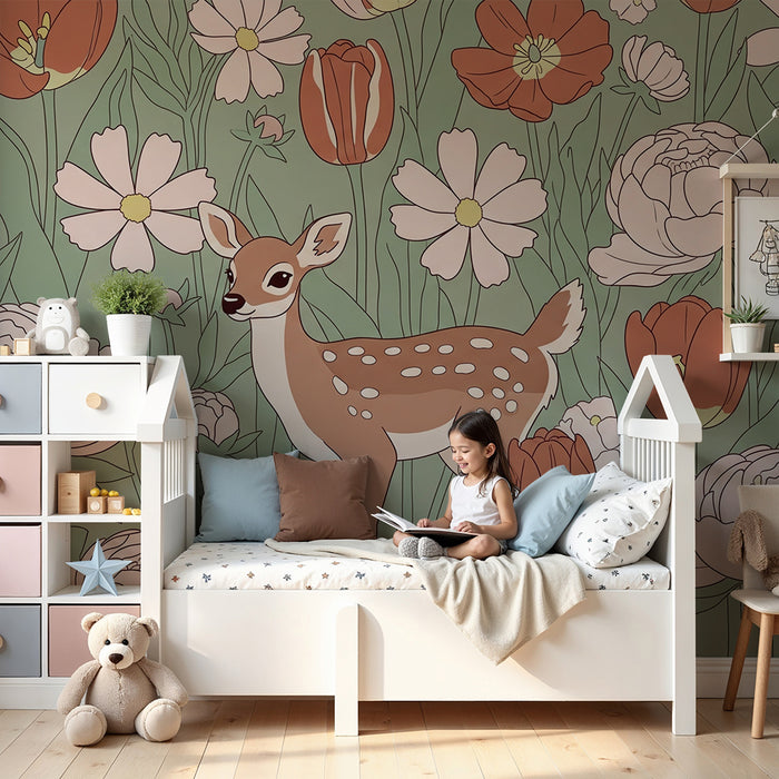 Lastenhuoneen tapetti | Kettu kukkien keskellä