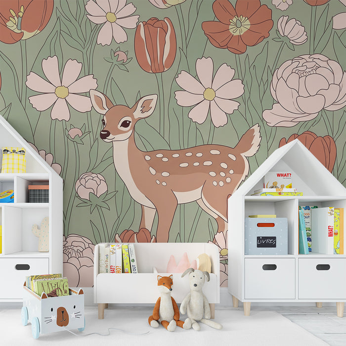 Lastenhuoneen tapetti | Kettu kukkien keskellä