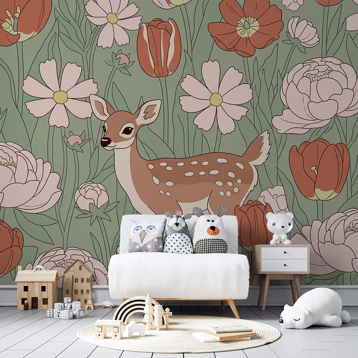 Lastenhuoneen tapetti | Kettu kukkien keskellä