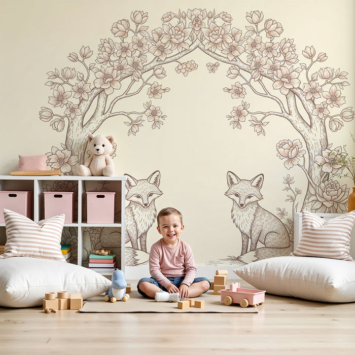 **Barneveggtapet | Sarte rever under en blomsterbue**