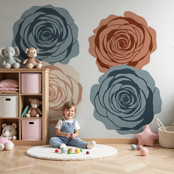 Papier peint chambre bébé | Roses délicates aux teintes douces et modernes