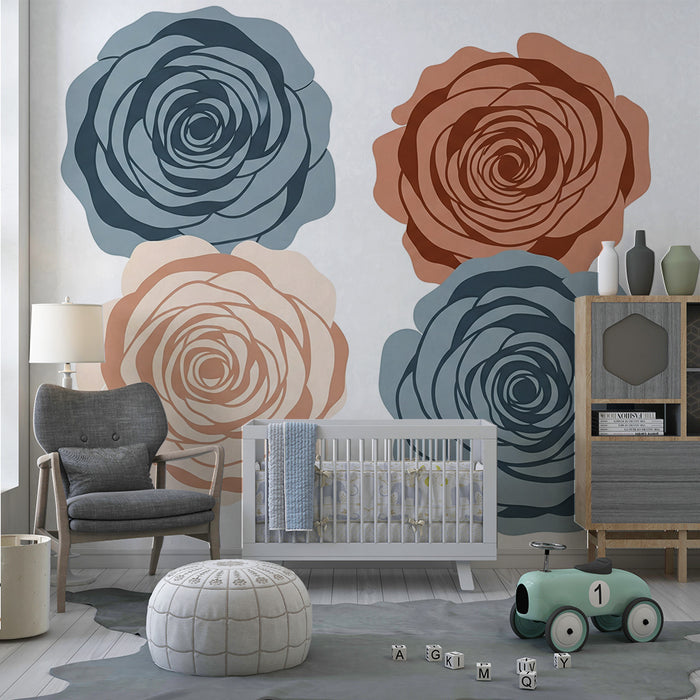 Papier peint chambre bébé | Roses délicates aux teintes douces et modernes