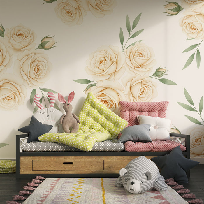 Papier peint chambre bébé | Roses délicates et élégantes