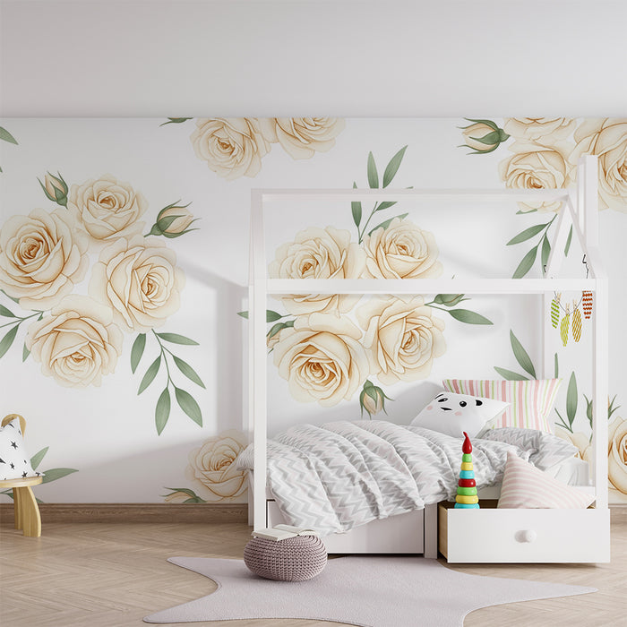 Papier peint chambre bébé | Roses délicates et élégantes