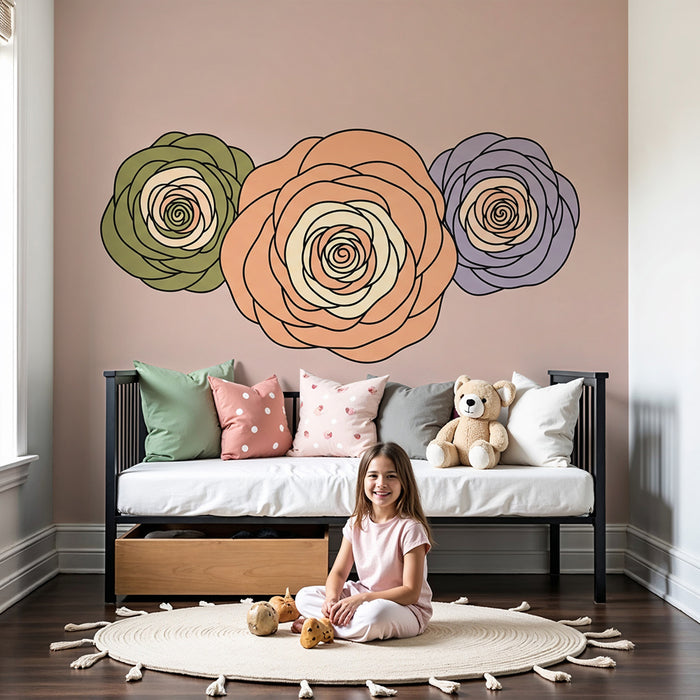 Papier peint chambre bébé | Roses délicates sur fond pastel