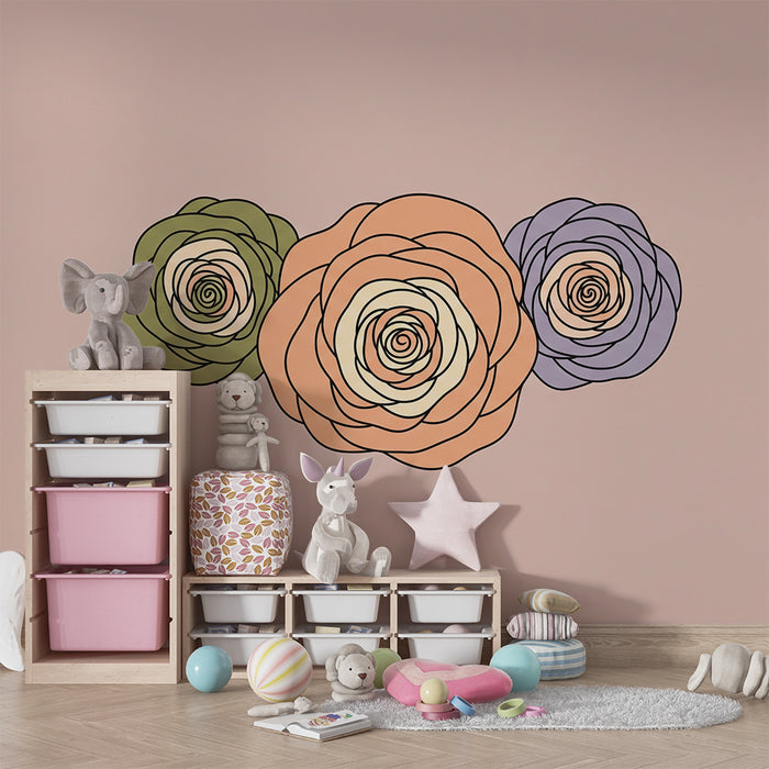 Papier peint chambre bébé | Roses délicates sur fond pastel