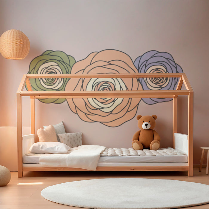 Papier peint chambre bébé | Roses délicates sur fond pastel