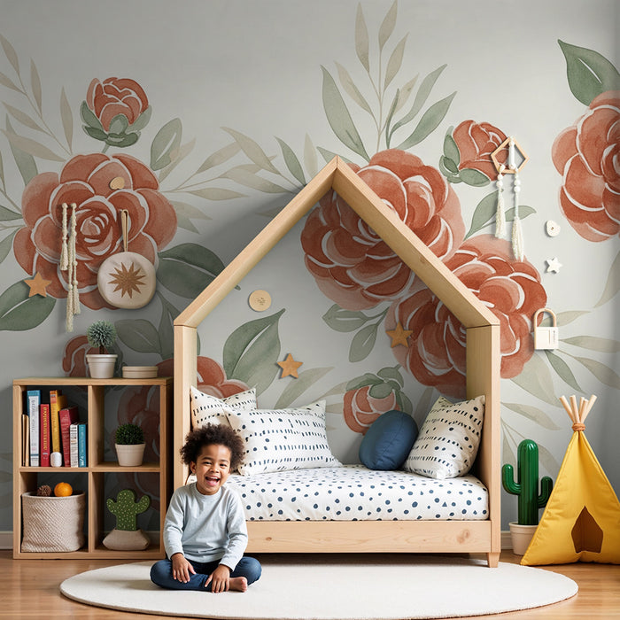 Papier peint chambre bébé | Roses rouges