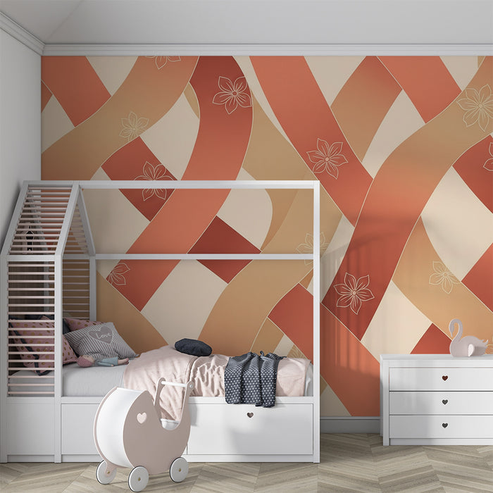 Papier peint chambre bébé | Rubans colorés et fleurs délicates sur fond doux